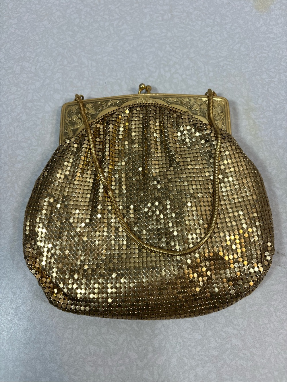 Vintage Gold Mesh Sequin Evening Clutch with Kiss-Lock Frame Art Deco Flapper